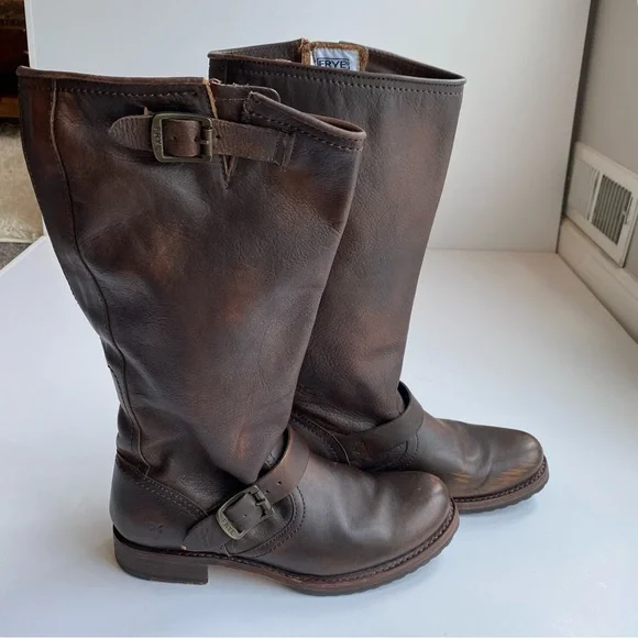 Frye Veronica Tall Slouch Brown Leather Riding Boots - Picture 4 of 5